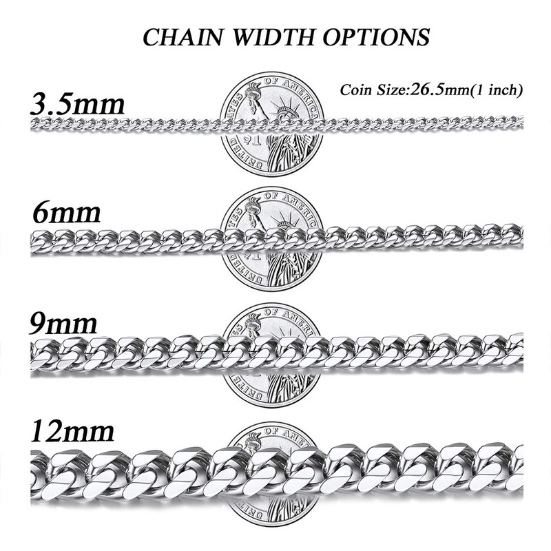 U7 Mens Bracelets Silver Solid Cuban Link Bracelet For Boys