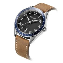 RUIMAS Men's Watch Fashion Japanese Quartz Watch Leather Band Black Men Waterproof Watch, silver khaki, Classic