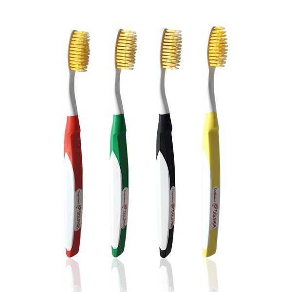 DUJINDENT Dolphin Gold [4 Packs] Extra Soft Toothbrush Manual Long