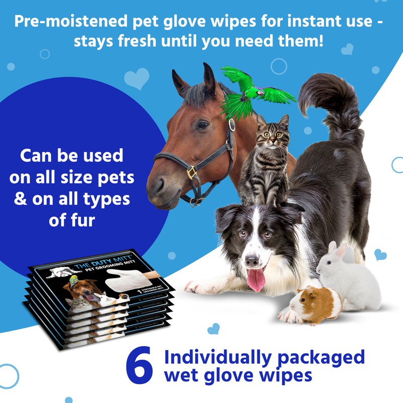 6 Hypoallergenic Pet Grooming Cleaning Wet Wipes Mitt - No