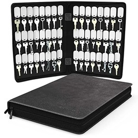 Portable Zippered Key Case, Leather Key Organizer Key Binder, 48 Velcro Key Tags, Portable Manager & Landlord Key Holder Book, Zipper Key Case box for Real Estate sales, Hotels, Car Service (Black)