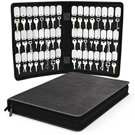 Northwall Leather Key Storage Organizer Case – 48 Tags Zippered Binder for Property, Office, and Car Keys – Portable Landlord Key Organizer for Landlords and Real Estate Professionals (Black)