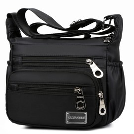 Bolso de Hombro Multibolsillo Mujeres Bolsos Cruzados Mensajería Impermeables de Nylón Ligeros de Bolsa de Mensajero para Señoras Monederos Correa Ajustable Deporte Casual de Viaje (Negro)