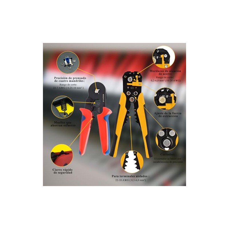 Crimpadora Terminal Cable Eléctrico 1200Pzs, Pinza Pelacable Alicates Alambre Engarzado,
