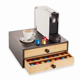 Navaris Bamboo Coffee Pod Drawer Organizer - Capsule Storage Holder Compatible with OriginalLine Capsules or Pods - 2 Drawers with Adjustable Dividers