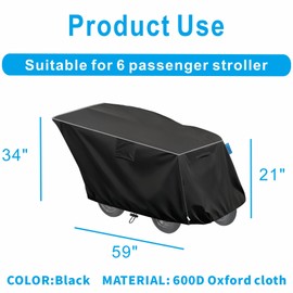VeyoStories 4 Passenger Seater Stroller Cover, Heavy Duty 600D Oxford Cloth, Waterproof & Dustproof, Easy to Install & Clean.(Black, 4 Passenger Cover)