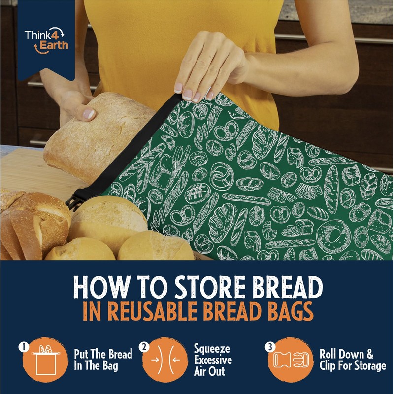 THINK4EARTH 2 Packs Bread Bags, Bread Bags for Homemade Bread