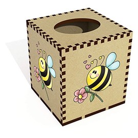 Square 'Bee Flying With Flower' Wooden Tissue Box Cover (TB00031179)