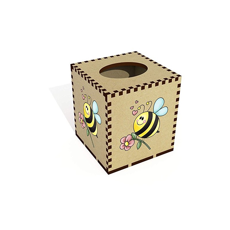 Square 'Bee Flying With Flower' Wooden Tissue Box Cover (TB00031179)