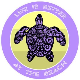 Athena Brands Turtle Life is Better at the Beach Car Truck Window Bumper Graphic Sticker Decal - Panama Purple