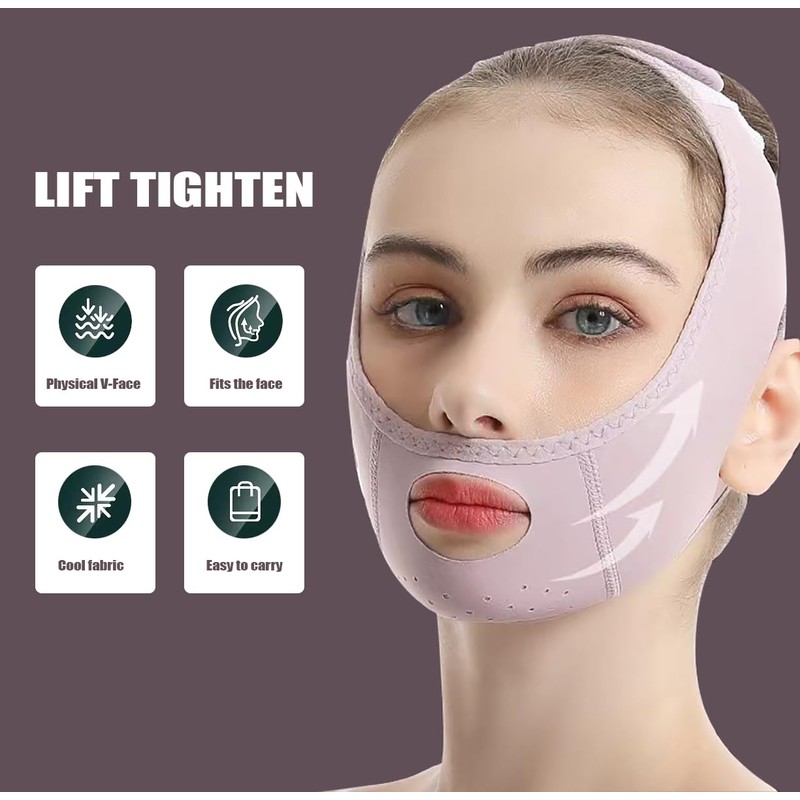 CCAIPU Facelifting Stickers, Breathable, Lightweight Ice Silk V-Face Harnesses (Purple)