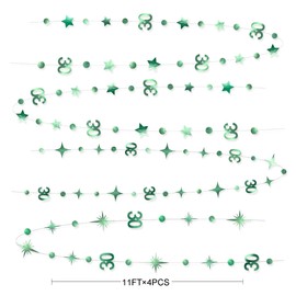 Sage Green 30th Birthday Decorations Number 30 Circle Dot Twinkle Star Garland Metallic Streamer Banner Backdrop for Womens Cheers to 30 Years Old Dirty Thirty Happy 30th Anniversary Party Supplies