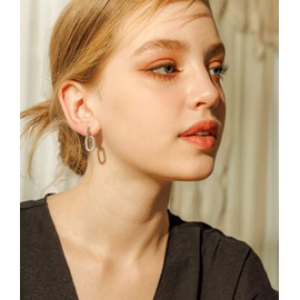 OZEL – CZ Chain Link Dangle Earrings for Women with Cubic Zirconia Stones – 14k Yellow Gold or White Gold Plated Square Oval Round U Shape (RH3C0807-1)