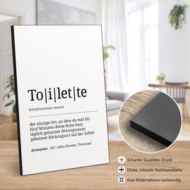 Artfaves® Wooden Picture, German Word Explanation/ Duden Definition: Toilet, Black and White Decorative Wall Picture as a Gift, Wooden Sign with Saying, Home/Bathroom Theme (German language product)