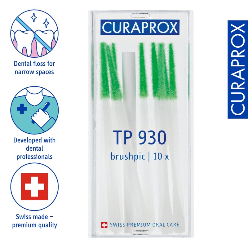 Curaprox Brushpic TP 930, superdünner Zahnstocher, Nylon, beflockte Spitze, 10