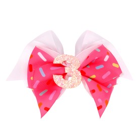 Vovii Birthday Hair Bow for 3rd Birthday Decorations for Girls, Glitter Pink Ice Cream Baby Bow Party Decoration for 3 Year Old Girl Birthday Decorations, Happy 3rd Birthday Decorations for Girls Hair