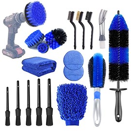 18Pcs Car Wheel Tire Brush Set with Car Detailing Brushes, Auto Detailing Drill Brush Set,17" Long Handle Rim Wheel Brush,Short Handle Tire Brush,Car Cleaning Kit for Cleaning Wheels,Interior,Exterior