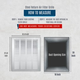 Fits 16x20 Duct Opening | Filter Included Steel Return Air Filter Grille by Handua [Removable Door] for 1-inch Filters | Vent Cover Filter Grill | White | Outer Dimensions: 18 5/8"W X 22 5/8"H