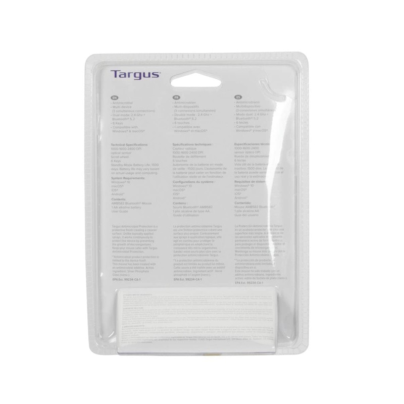 Targus Mittelgroße Multi-Geräte-Maus, antimikrobielle Oberfläche, Wireless, kabellos, 2,4 GHz oder
