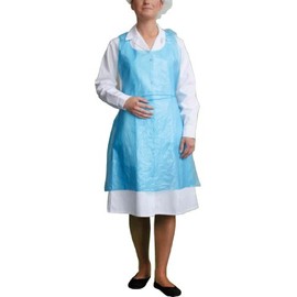 bag it Plastics Blue Disposable Aprons – (100 Pack) Plastic Aprons for Adults, Waterproof 14 Micron / 56 Gauge Polyethylene Aprons, Adjustable One Size Fits All, White Aprons for Men & for Women