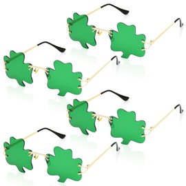 SUNYIWJIE 4Pack St. Patrick’s Day Green Sunglasses Irish Shamrock Lucky Leprechaun Costume Eyeglasses Four Leaf Clover Green Lens Shades Costume Party Glasses