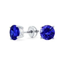 1.5CT Blue Round Cubic Zirconia Brilliant Cut AAA CZ Solitaire Stud Earrings Simulated Sapphire .925 Sterling Silver Screw back 8MM