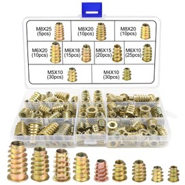 Pack of 155 Threaded Insert Wood Screw-In Sleeves Set Screw Nut M4 M5 M6 M8 Ramp Sleeve Zinc Alloy Hex Nuts Assortment for Wooden Furniture