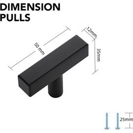SNOKAY 10 Pack Matte Black Square T Cabinet Pulls Single Hole Square Cabinet Handles for Kitchen Cabinet Matte Black Drawer Pulls, 5CM Length