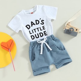 Amnnchya Daddys Boy Baby Clothes Dad's Little Dude Short Sleeve Shirts and Drawstring Shorts Toddler Summer Cute Outfit (dads White,2-3T)