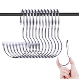 KINBOM Pack of 12 10 cm S Hooks, Black S Shape Hooks, Metal Hooks for Hanging Accessories, Tools and Utensils (Silver)