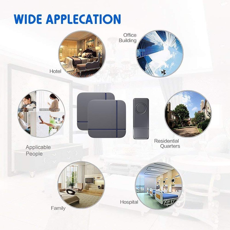 Wireless Doorbell Grey, 2 Plug in Waterproof Doorbell Kit, Best