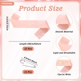 12 Pack DIY Satin Sash, Plain Blank Sashes with Safety Pins, Rose Gold Plain Sash Bride to Be Sash Bachelorette Sash Birthday Sash for Pageant Graduation Wedding Bridal Shower