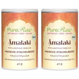 Amla Pulver Bio Amalaki Beere Fruchtpulver (Vegan Ayurvedisch) Indische Stachelbeeren Amla Frucht - Organic Amla Berry Fruit Powder | PureRaw 2er-Pack (2x 40g) 80g