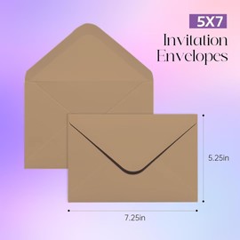 Packpal 50PACK 5x7 Envelopes for Invitations, Brown A7 Envelopes, Perfect Size for Wedding, Graduation, RSVP Cards, Gummed V Flag