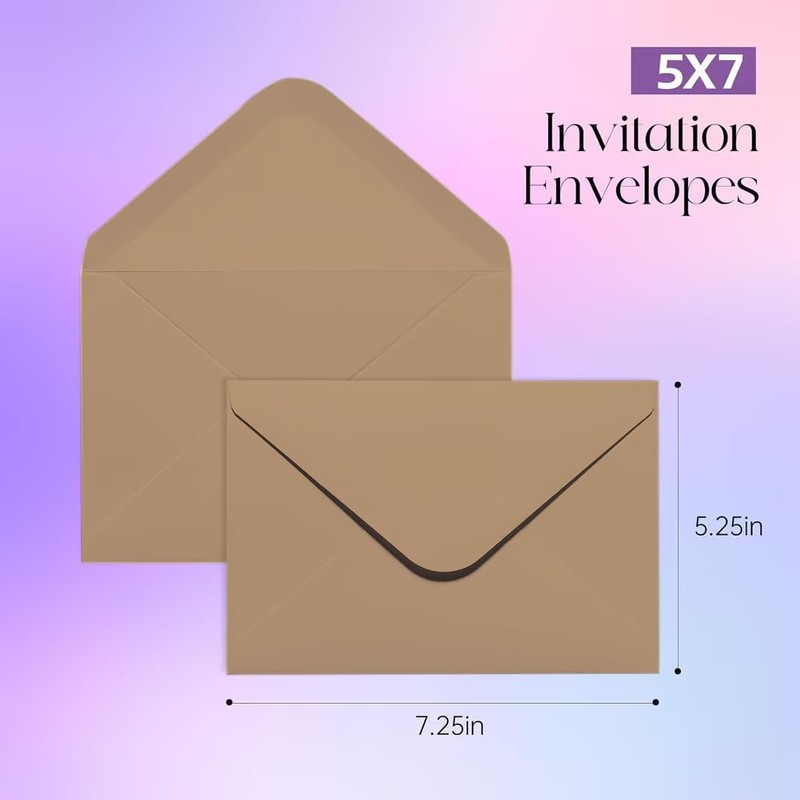 Packpal 50PACK 5x7 Envelopes for Invitations, Brown A7 Envelopes, Perfect