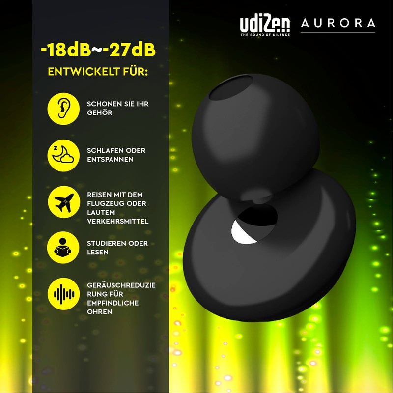 Earplugs for Travel, Sleeping, Learning, Noise Reduction, -18 dB ~