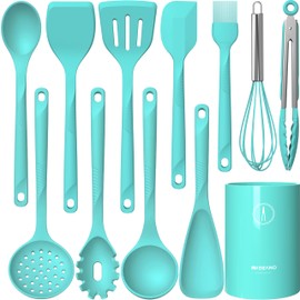 Silicone Cooking Utensils Set - 600°F Heat Resistant, Nonstick Kitchen Utensil Set with Spatulas, Spoons, Whisk, Tongs, BPA Free, Dishwasher Safe (Teal)