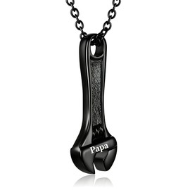Loybora Mechanic Wrench Cremation Jewelry for Ashes Stainless Steel Tool Urn Pendant Locket Keepsake Memorial Urn Necklace for Men Women Holder Ashes for Pet Human (Black-Papa)