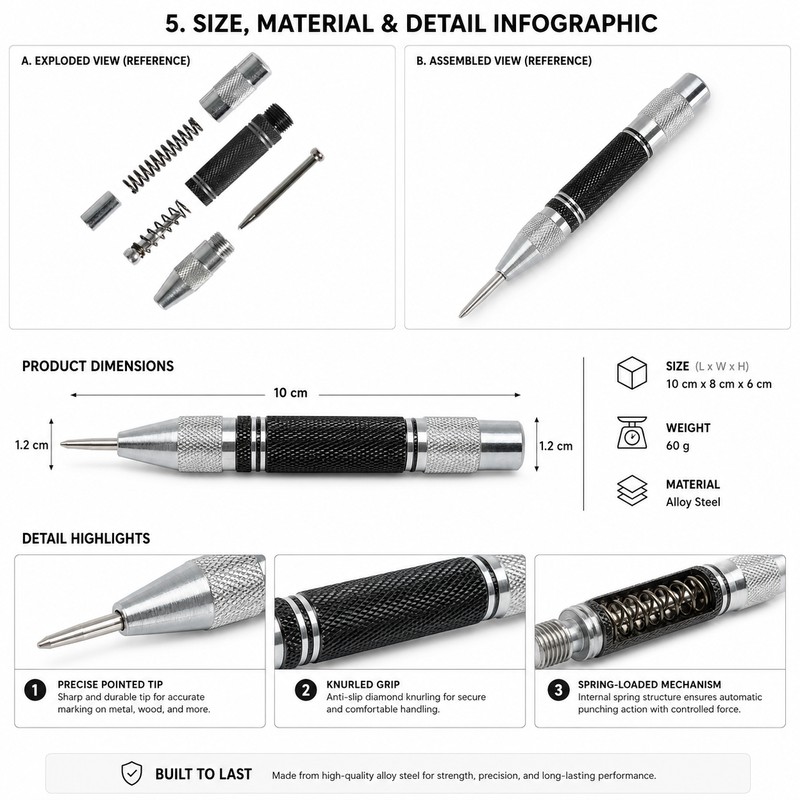 Automatic Center Punch Tool for Drill Marking – Spring Loaded