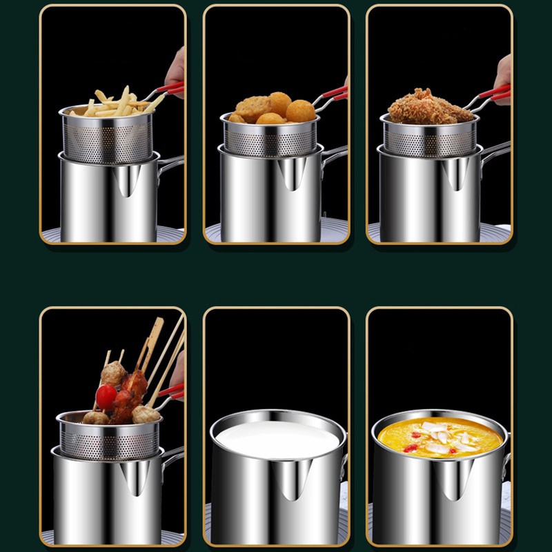 Stainless Steel Deep Fryer Pan Durable Portable Mini Long Handle