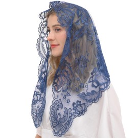 Ammmscaf - Velo masivo de encaje latino con bordado de iglesia tradicional, Azul, 47.3" across by 23.6"