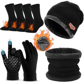 5 in 1 Gorro de Invierno y Bufanda de invierno, Guantes para Pantalla Táctil Antideslizante, 2 Calcetines Térmicos, Regalos para Invierno Hombres y Mujeres