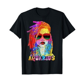 Aquarius Girl Loc'd Hair Art Zodiac Birthday Black Woman T-Shirt