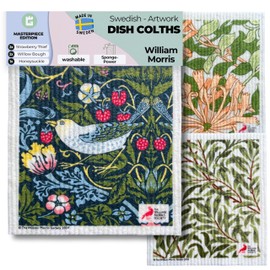Grünschloss Art Dish Cloths Printed Original William Morris Masterpieces (Set of 5) Unique Art Dishcloths Washable Cellulose & Cotton Cleaning Cloths Absorbent & Sustainable