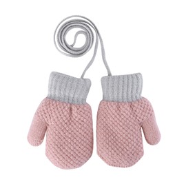Kids Toddlers Thermal Gloves Mittens Winter Warm Thick Knitted Gloves with String Fluffy Full Finger Mittens Baby Fleece Lined Gloves Hanging Neck Mittens with Anti-Lost String for Boys Girls Age 1-4