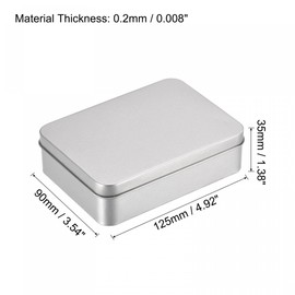 sourcing map Rustproof Metal Tin Container with Lids 4.92 x 3.54 x 1.38 Inches Silver Tone
