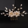Teyglen Gold Flower Headpiece Bridal Crystal Hair Comb with Pearl