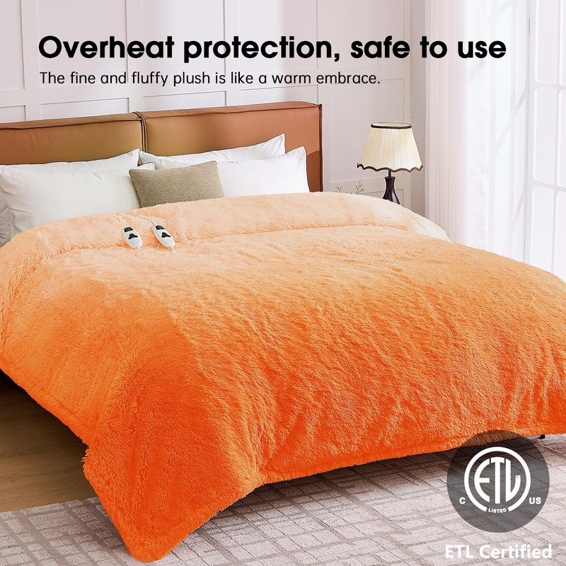 RUJIPO Heated Electric Blanket Queen–Faux Fur with Soft Thick SherpaWarm