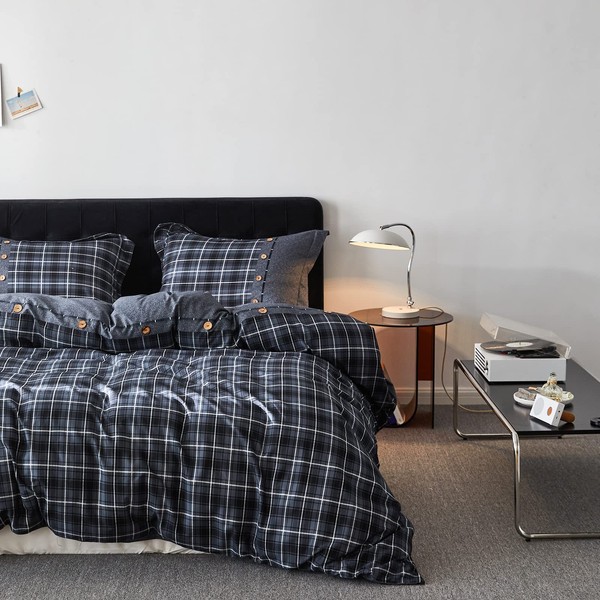 Simple&Opulence 100% Cotton Flannel Buffalo Check Plaid Printed Duvet Cover