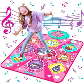Unicorn Dance Mat, Dance Mixer Rhythm Step Play Mat, Pink Dance Pad with LED Lights, Adjustable Volume, Built-in Music, 5 Game Modes, Xmas B-Day Gifts for 3-12 Years Old Girls Toys - Color: Multicolor